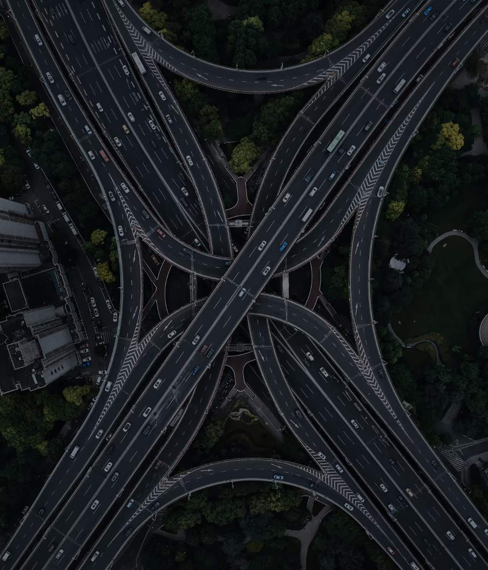 Aerial view of a suburban highway interchange